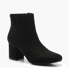 Block Heel Ankle Boots-Black